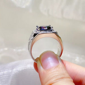 5 Carat Sterling Silver Geometric Solitaire Moissanite Ring, close-up detail
