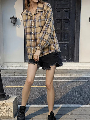 Plaid Button Up Long Sleeve Shirt, model styling view