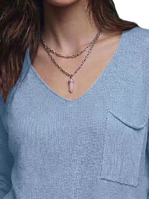 V-neck Chest Pocket Knit Top in Black, view 17