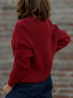Full Size V-neck Button-up Knit Cardigan Plus Size in Deep Red, alternate angle