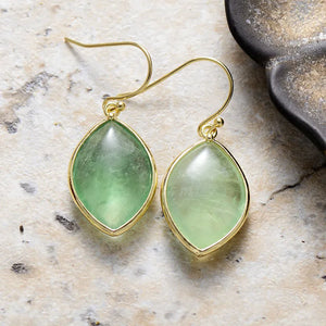 Light green marquise drop earrings with goldtone setting and hooks