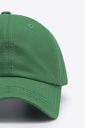 Green canvas baseball cap with stitched details
