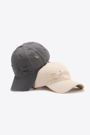 Mid gray and sand distressed baseball caps with adjustable strap