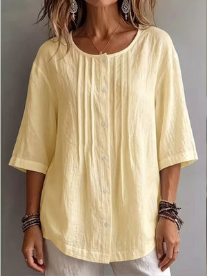 Full Size Texture Round Neck 3/4 Sleeve Blouse, front view