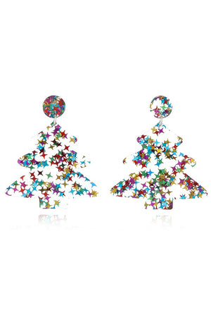 Multi colored star confetti Christmas tree drop earrings