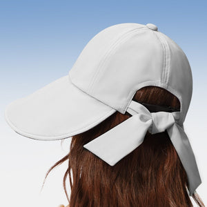 Light gray sun hat with wide brim and bowknot detail, casual women's accessory.