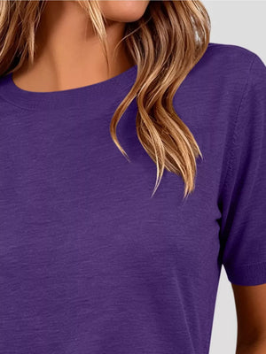 Classic Crew Neck Short Sleeve Knit Top in Dark Brown, view 14