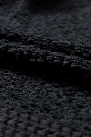 Black textured bouclé open-front jacket detail