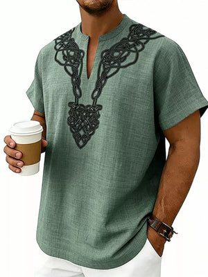 Men's Notched Printed Short Sleeve Shirt Plus Size, alternate angle