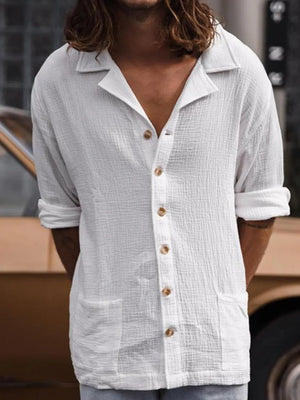 Men's Relaxed Fit Full Button-up Shirt Plus Size, side view