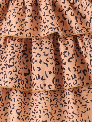 Children's Halter Top & Leopard Ruffled Skirt Set in Black, back view