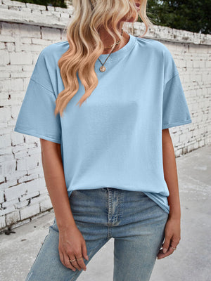 Light blue cotton oversized t-shirt with seam detail and crew neck.