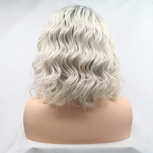 Ombre wave bob wig in black and white, styled on a mannequin.