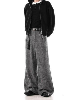 Premium Plus Size Ribbed Sweatpants in gray, wide leg, with tassel detail.