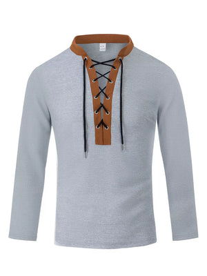 Men's Vintage Lace-up Long Sleeve Henley Plus Size, back view