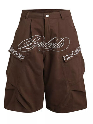 Men's Embroidered Cargo Capris in Brown, fit detail