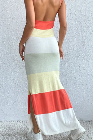 Color Block Spaghetti Strap Knit Dress in Strawberry, side view