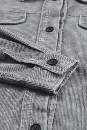 Textured corduroy overshirt in Cloudy Blue with button details and faded wash.