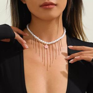 Elegant 18k Gold-plated Synthetic Pearl Choker Necklace in White, side view