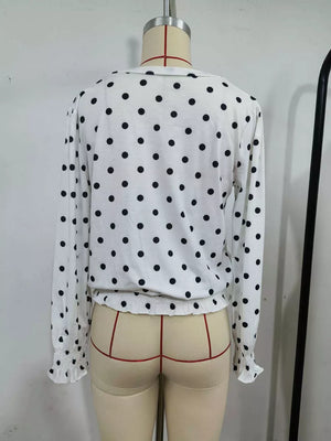 Polka Dot V-neck Smocked Blouse, model styling view