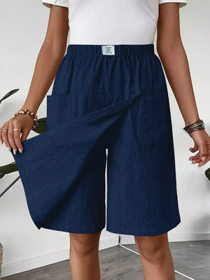 Elastic Waist Wrap Skort in Light Gray, back view