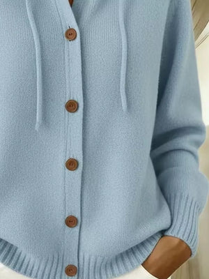 Hooded Button-up Cardigan in Pink, close-up detail