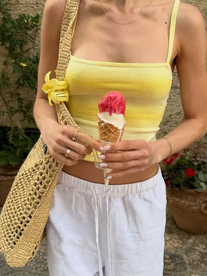 Gradient Adjustable Straps Cami in Yellow, fabric detail
