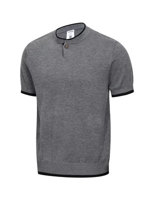 Men's Short Sleeve Collar Knit Top in Apricot, back view