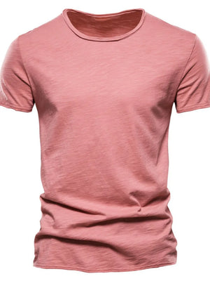 Textured slub cotton crewneck tee in Burnt Coral.