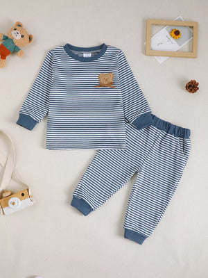 Children's Bear Striped Top And Pants Set in Light Blue, fit detail