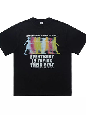 Wash Black acid wash graphic t-shirt with crew neck and short sleeves.