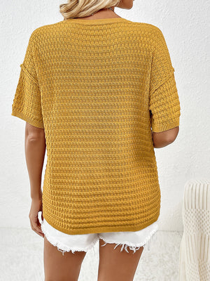 Textured knit t-shirt in chartreuse with short sleeves and boxy silhouette.