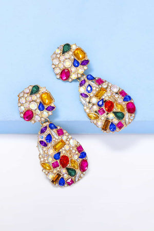 Multicolor gemstone cluster drop earrings with acrylic and alloy details.