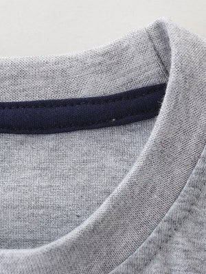 Toddler grey cotton t-shirt with navy crew neck detail