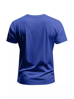Royal blue short sleeve cotton t-shirt, back view