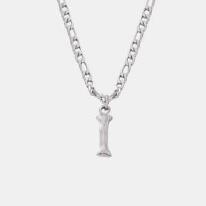 Textured initial pendant necklace with stainless steel curb chain, Style I