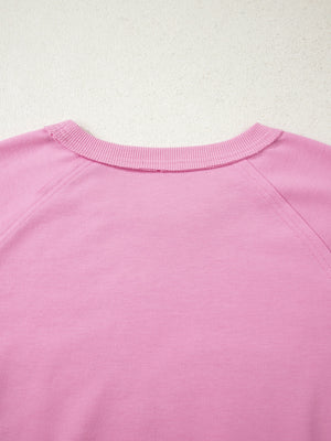 Pink cotton crew-neck sweatshirt with embroidered heart detail