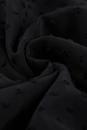 Black textured dot blouse with lace trim detail
