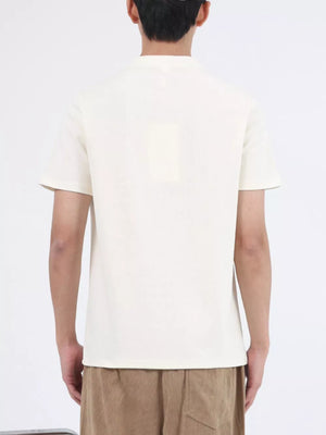 Men's desert color cotton casual Henley t-shirt with button placket and short sleeves.