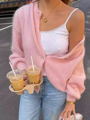 Ribbed Long-sleeve Top in Pink, close-up detail