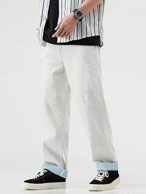 Men S Distressed Relaxed Fit Jeans in White, close-up detail