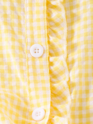 Children's Gingham Ruffle Collar Sleeveless Shirt in Yellow, model styling view