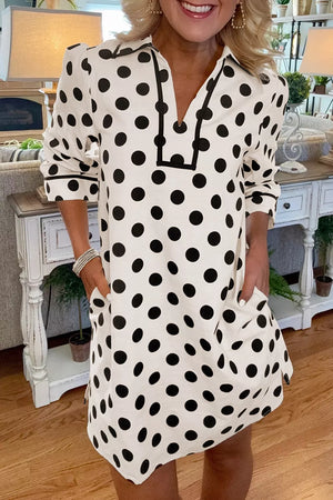 Polka Dot Half Sleeve Collar V Neck Mini Dress, front view