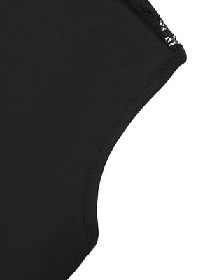 Black maternity t-shirt with lace cap sleeves and trim detail