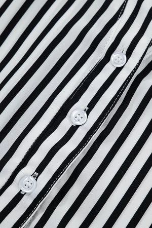 Striped Half Sleeve Button-up Shirt in Black, alternate angle