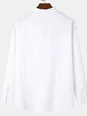 Men's Plus Size Long Sleeve Button Shirt in Black, model styling view