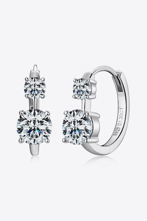 Silver double stone huggie hoop earrings with clear round-cut cubic zirconia.