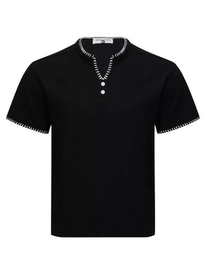 Men's Notched Short Sleeve Henley Top in White, back view