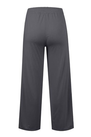 Seamed palazzo lounge trousers in dark gray with a wide leg and elastic waistband.