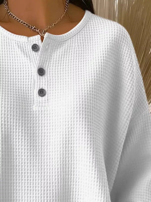 Full Size Waffle Knit Button Detail Top Plus Size in Orange, side view